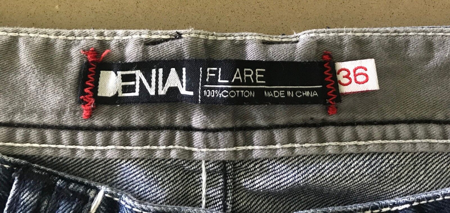 DENIAL Jeans Blue Denim Flare Leg Whiskers Ladies Size 36 Pants AU 14