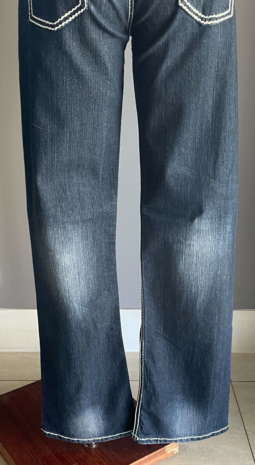 DENIM by IMPULSE Straight Leg Jeans Dark Blue w White Stitching Ladies Size 12