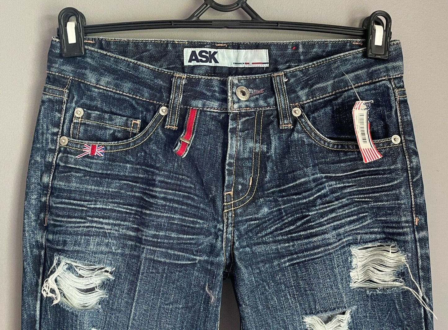 ASK Skinny Leg Jeans Blue Denim Ripped Distressed Ladies Size 25 74cm Waist NEW