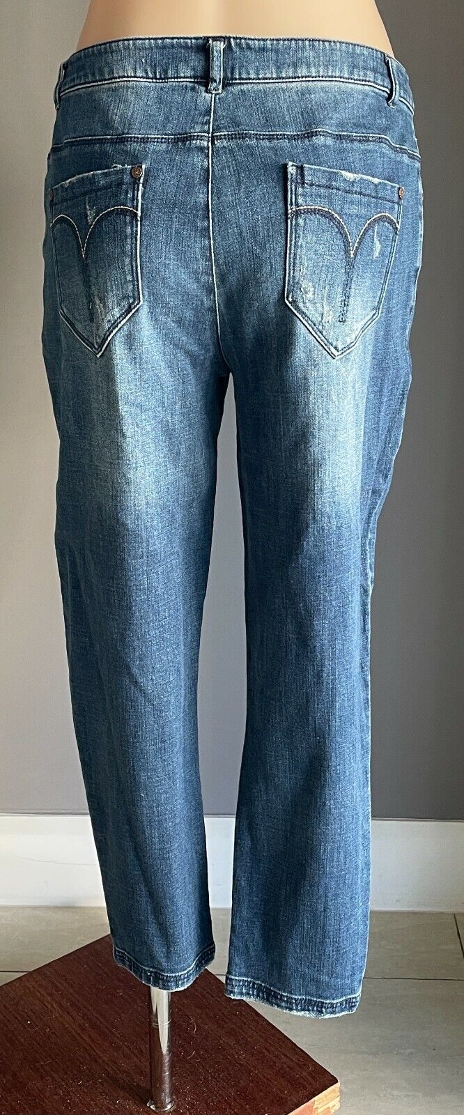 LINE SOUL Skinny Leg Jeans Blue Denim Distressed 7/8 Pants Cargo Ladies Size 10