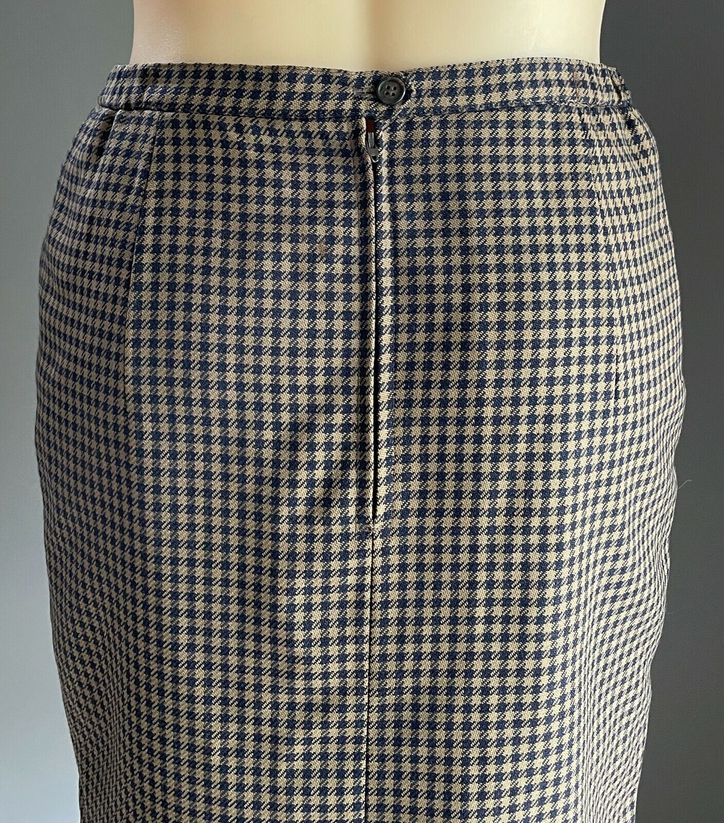 1960s Straight Wool Skirt Handmade Midi Brown Navy Check Winter Weight Size 16