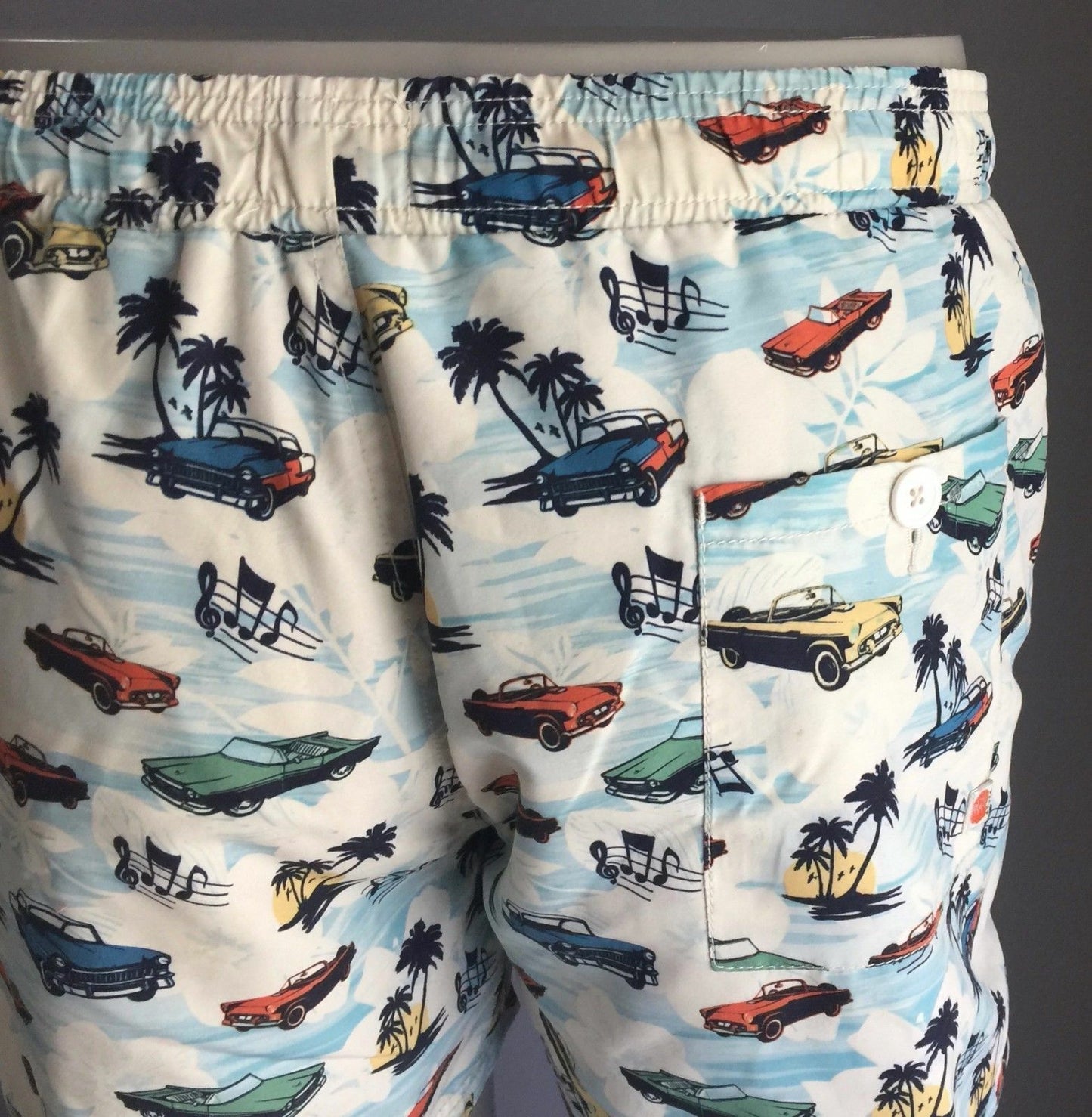 Board Shorts RIVER ISLAND Vintage Car Colourful Casual Beach Swim Mens Sz L NEW