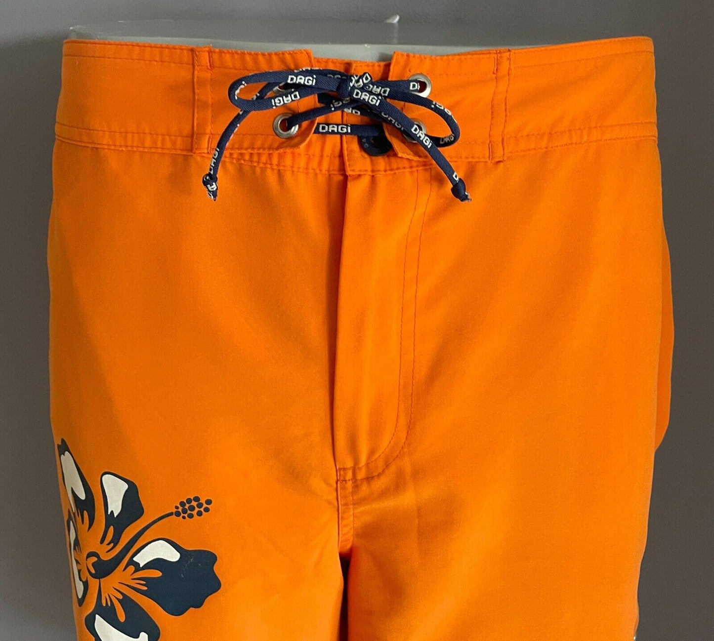 DAGI Board Shorts Orange Blue White Hawaiian Hibiscus Yachts Mens Size XL 98cm