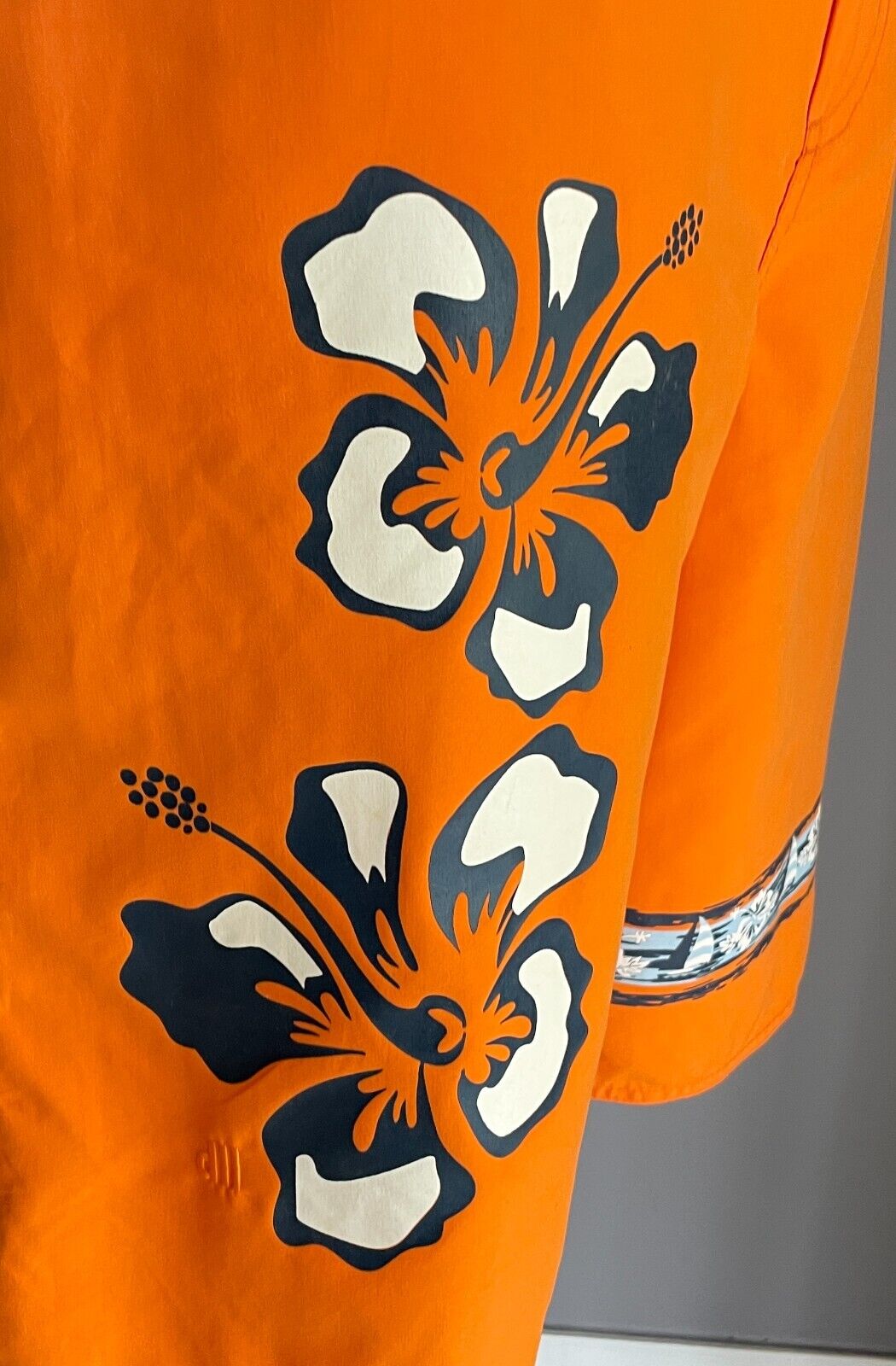 DAGI Board Shorts Orange Blue White Hawaiian Hibiscus Yachts Mens Size XL 98cm