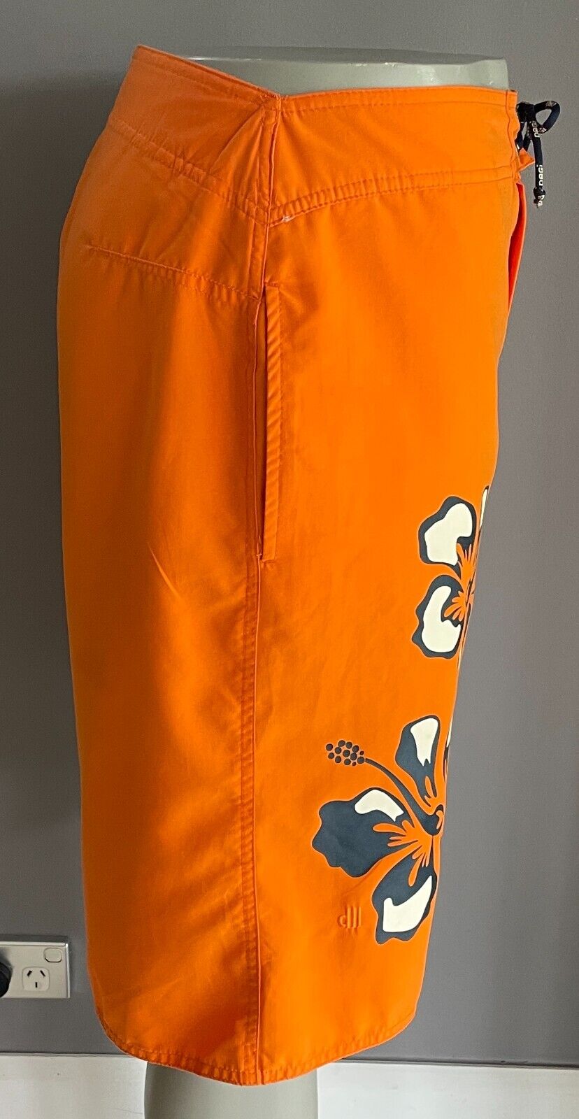 DAGI Board Shorts Orange Blue White Hawaiian Hibiscus Yachts Mens Size XL 98cm