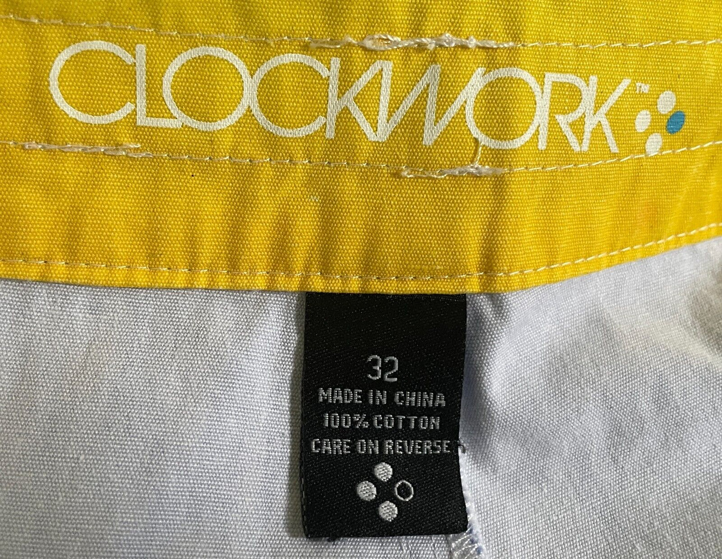 CLOCKWORK Board Shorts Blue Yellow White Stripe Size 32 Cotton Beach Surf Swim