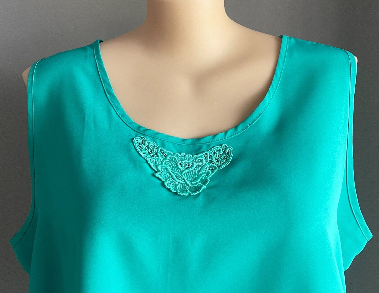 Cami Top Aqua Green Lace Trim Ruched Sides Plus Size 24 Camisole