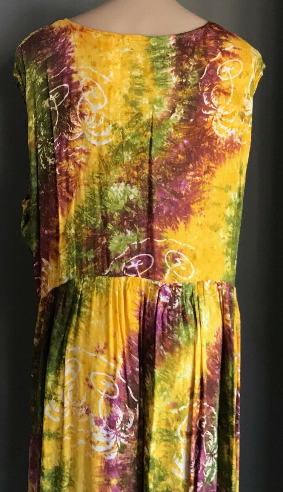 MAXI DRESS Boho Tie Dye Batik Drop Waist Fringe Hem Plus Size XL 22 24 Bright