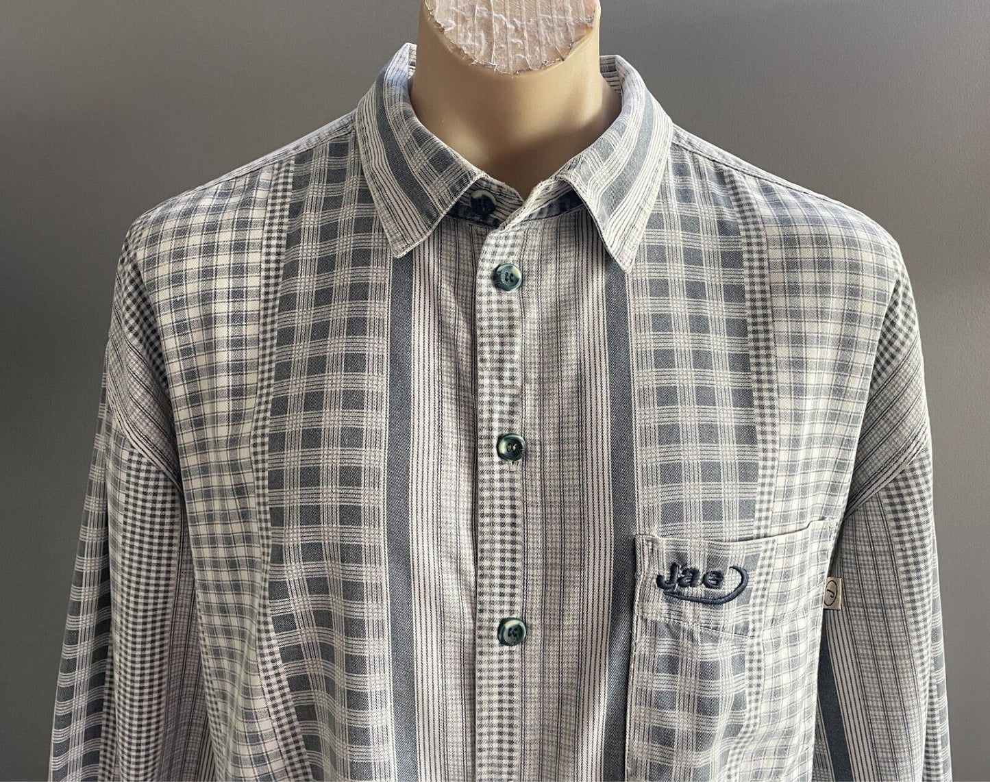 JAG Shirt Grey Wash and White Check Mens Size XXL Long Sleeves Vintage