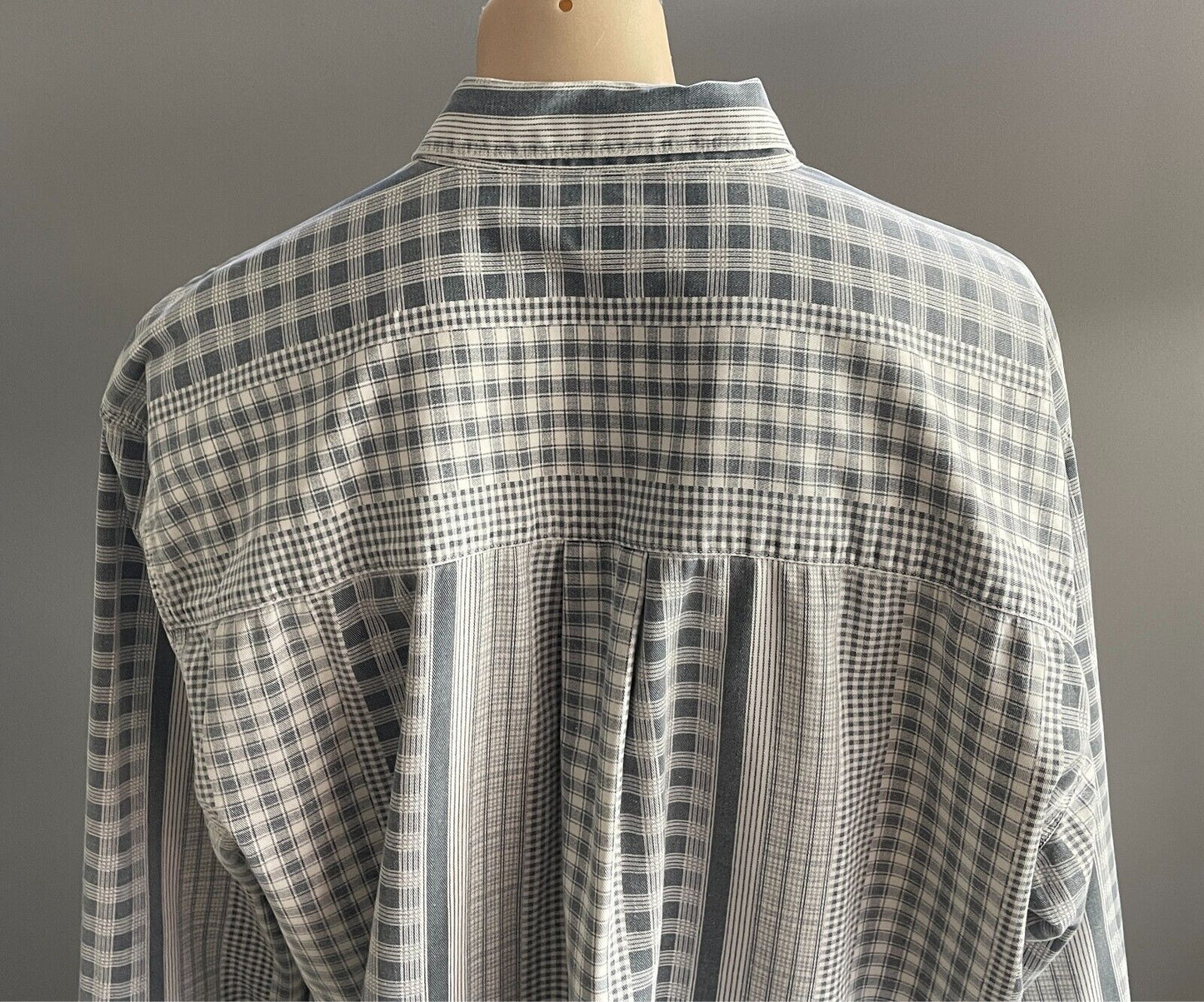 JAG Shirt Grey Wash and White Check Mens Size XXL Long Sleeves Vintage