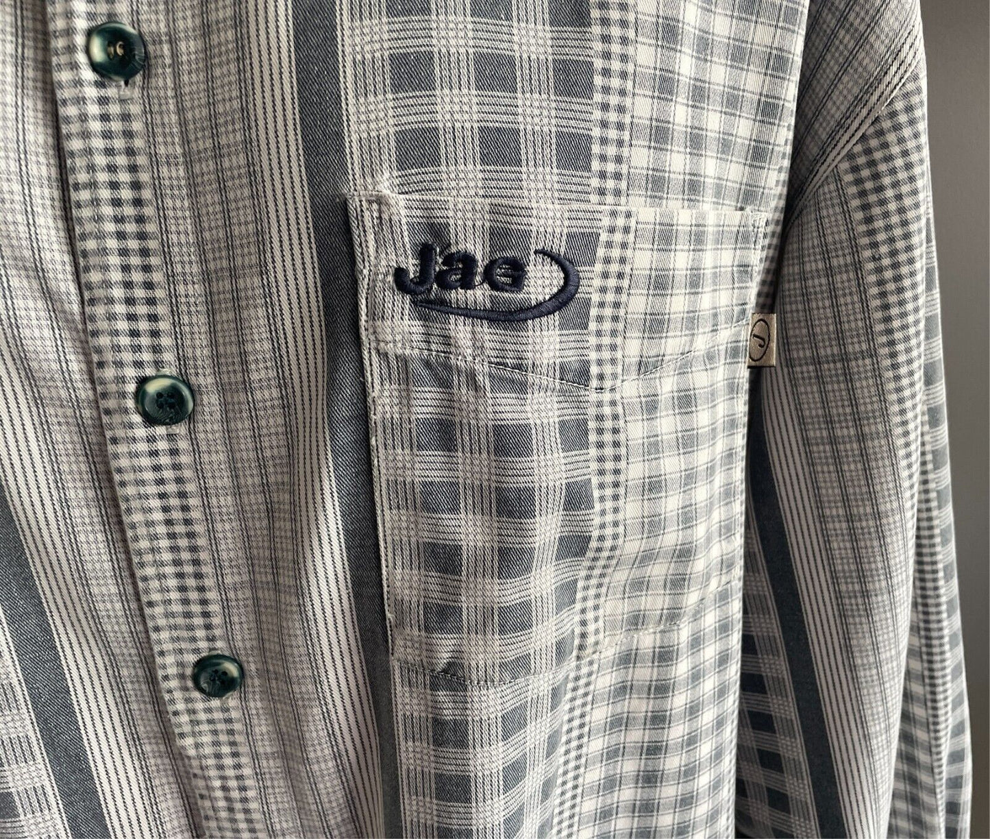 JAG Shirt Grey Wash and White Check Mens Size XXL Long Sleeves Vintage