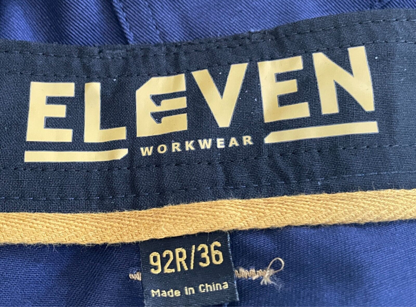 Mens ELEVEN Workwear Cotton Drill Work Taped Pant Size 92R 36 Blue Multi Pockets