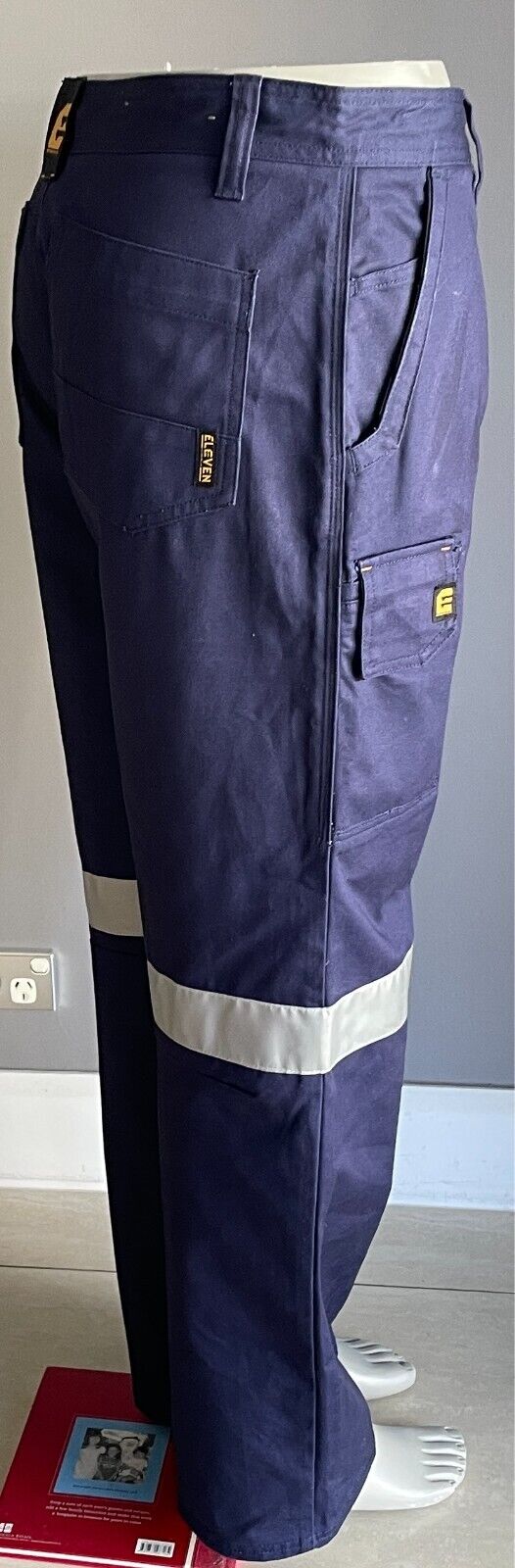 Mens ELEVEN Workwear Cotton Drill Work Taped Pant Size 92R 36 Blue Multi Pockets