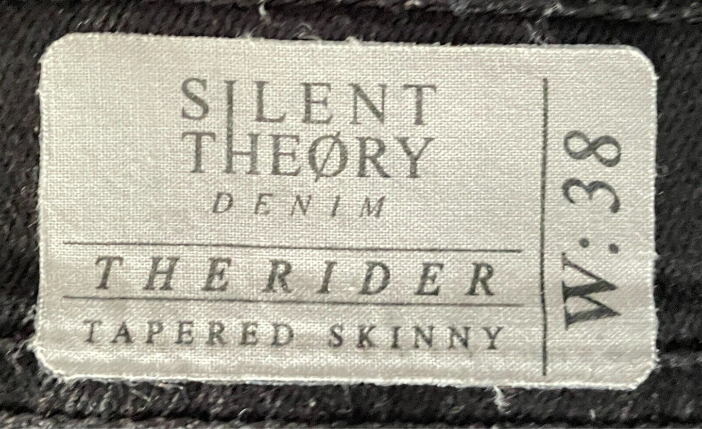 SILENT THEORY The Rider" Black Denim Jeans Tapered Skinny Leg Distressed Mens 38