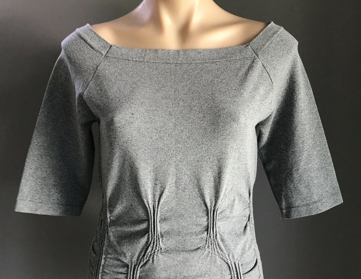 Grey Stretch Off Shoulder TOP 3/4 Sleeve w Ruched Design Ladies Size 12 NEW