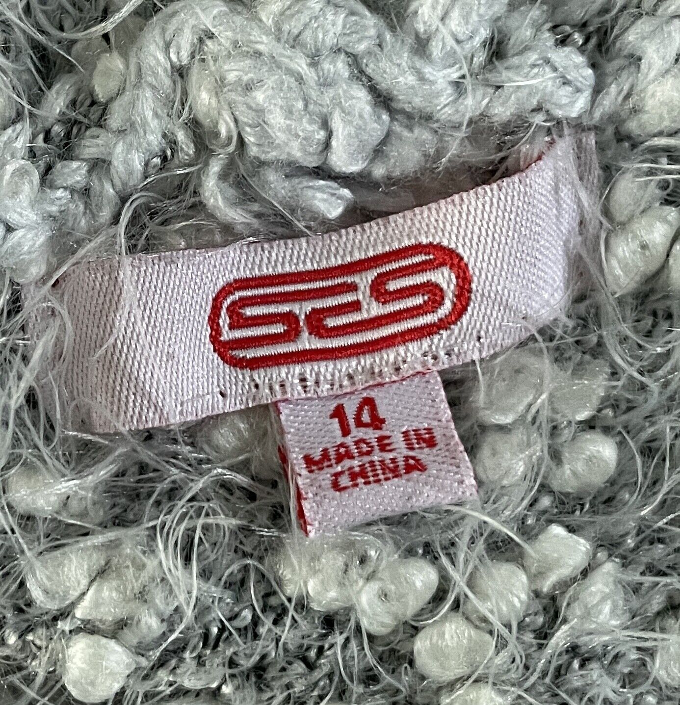 SES Cardigan Gillet Grey White Mottled Furry Chunky Knit Sleeveless Crop Size 14
