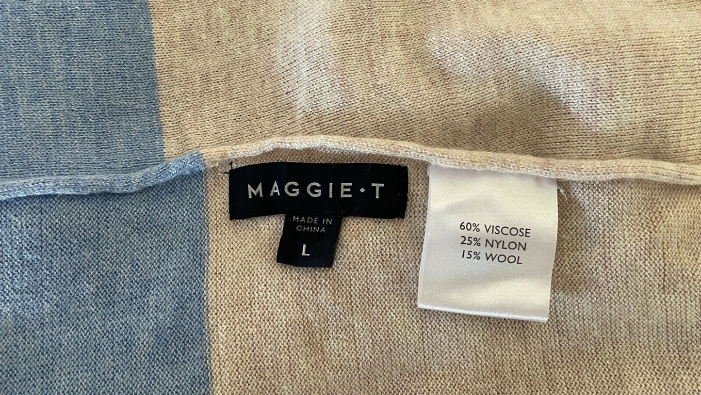 MAGGIE T Infinity Scarf Light Blue Beige Fine Knit Knit Snood Neck Wrap Ladies