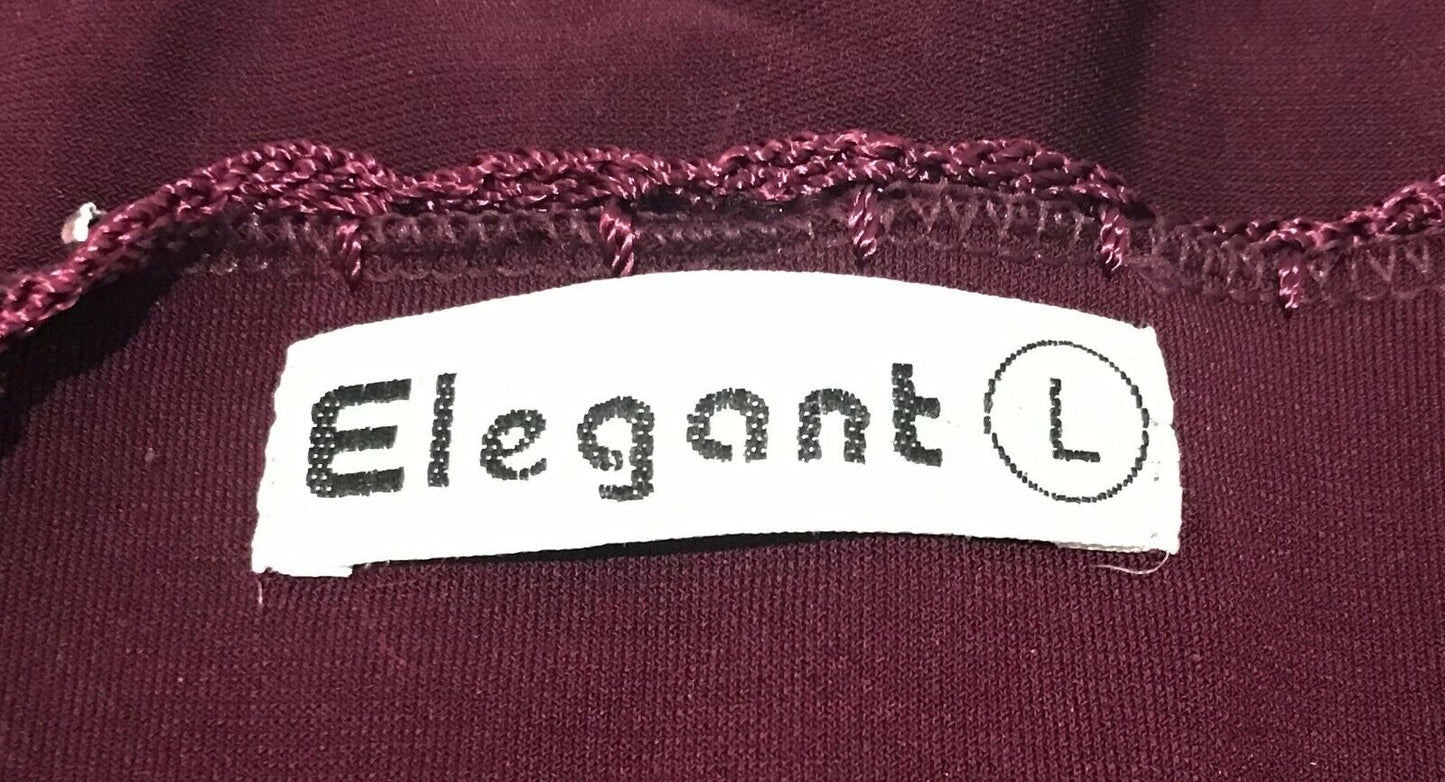 Ladies Top ELEGANT Aubergine Purple 3/4 Stretch Floral Applique Crystals Sz L 14