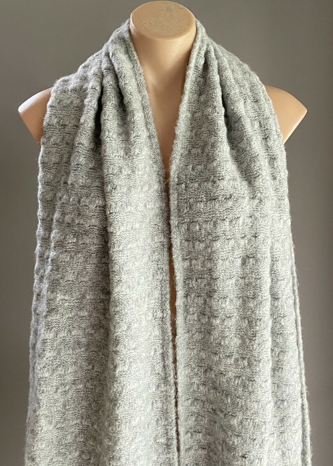 SCARF Ladies Wool Knit Large Grey Decorative Stitch Wrap - Super Warm & Cosy