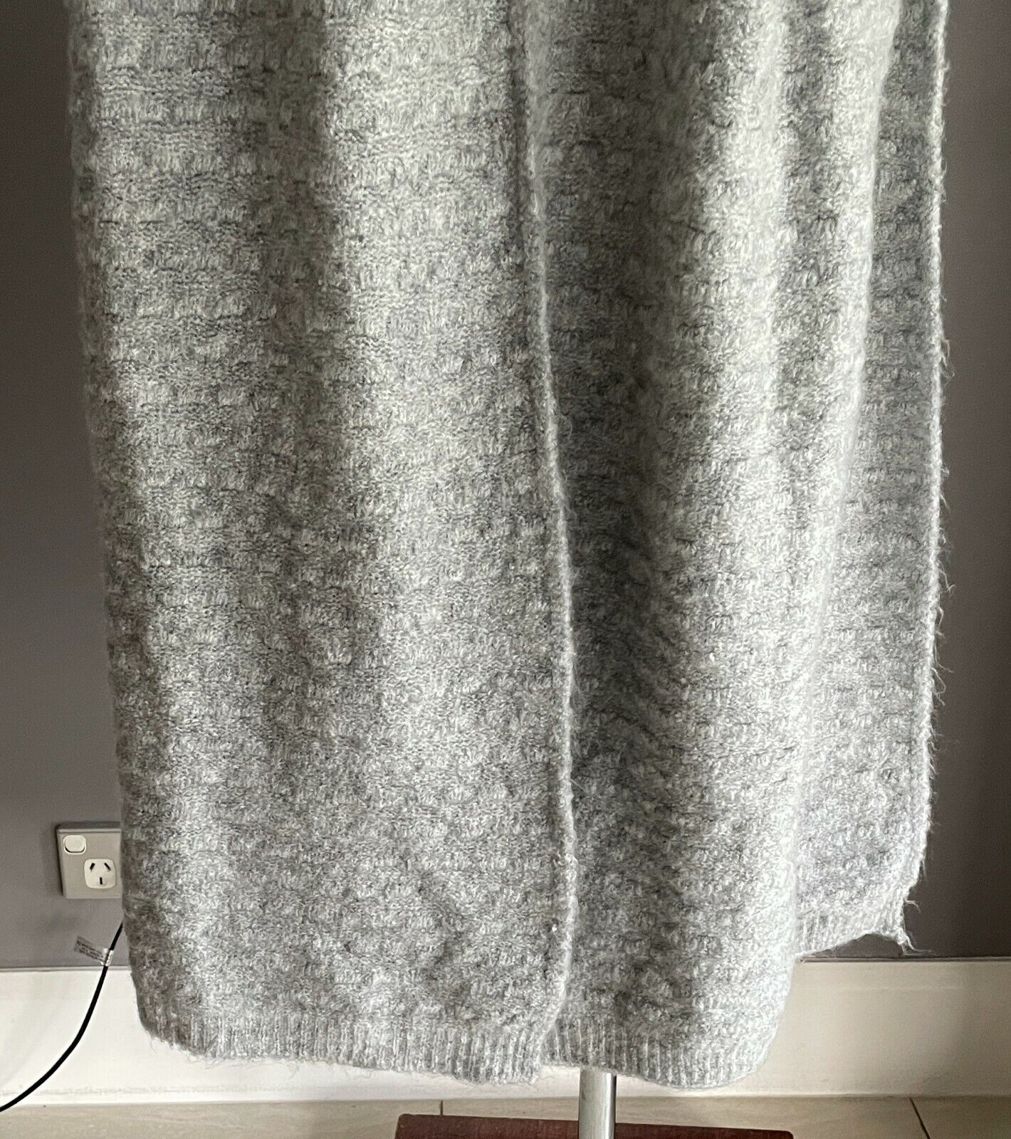 SCARF Ladies Wool Knit Large Grey Decorative Stitch Wrap - Super Warm & Cosy