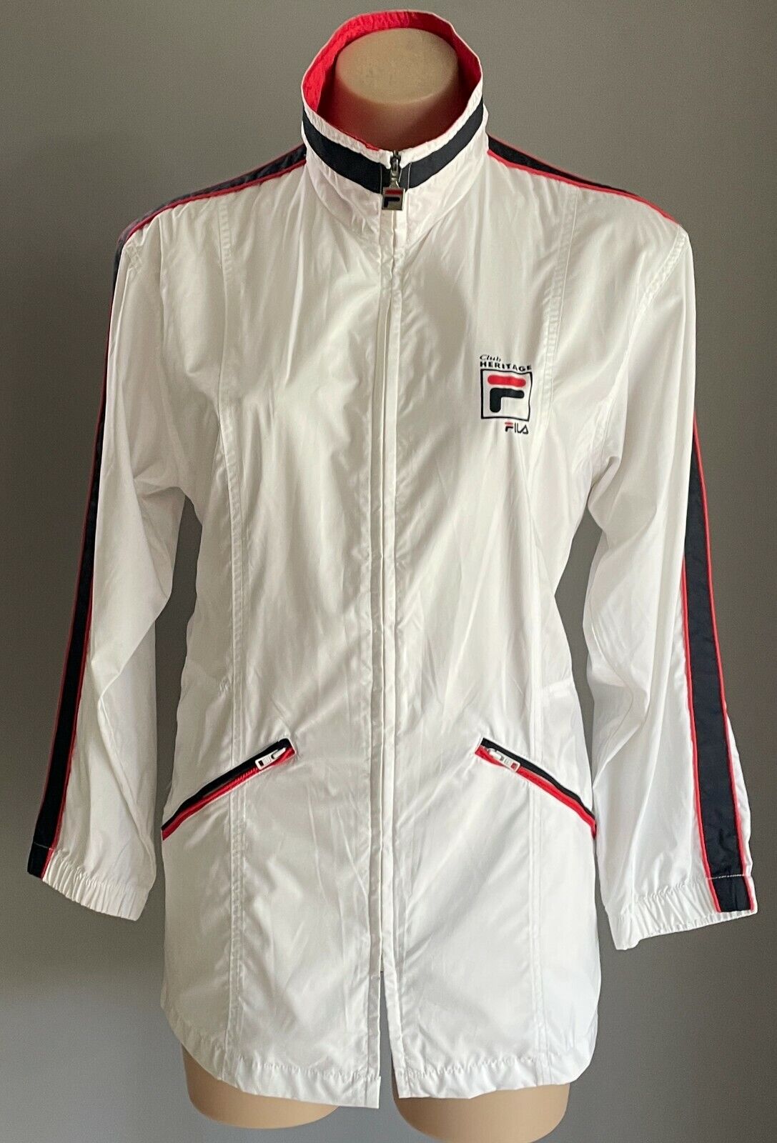 FILA Jacket Club Heritage Zip Front White WindCheater Ladies Size 40 AU 10 NEW