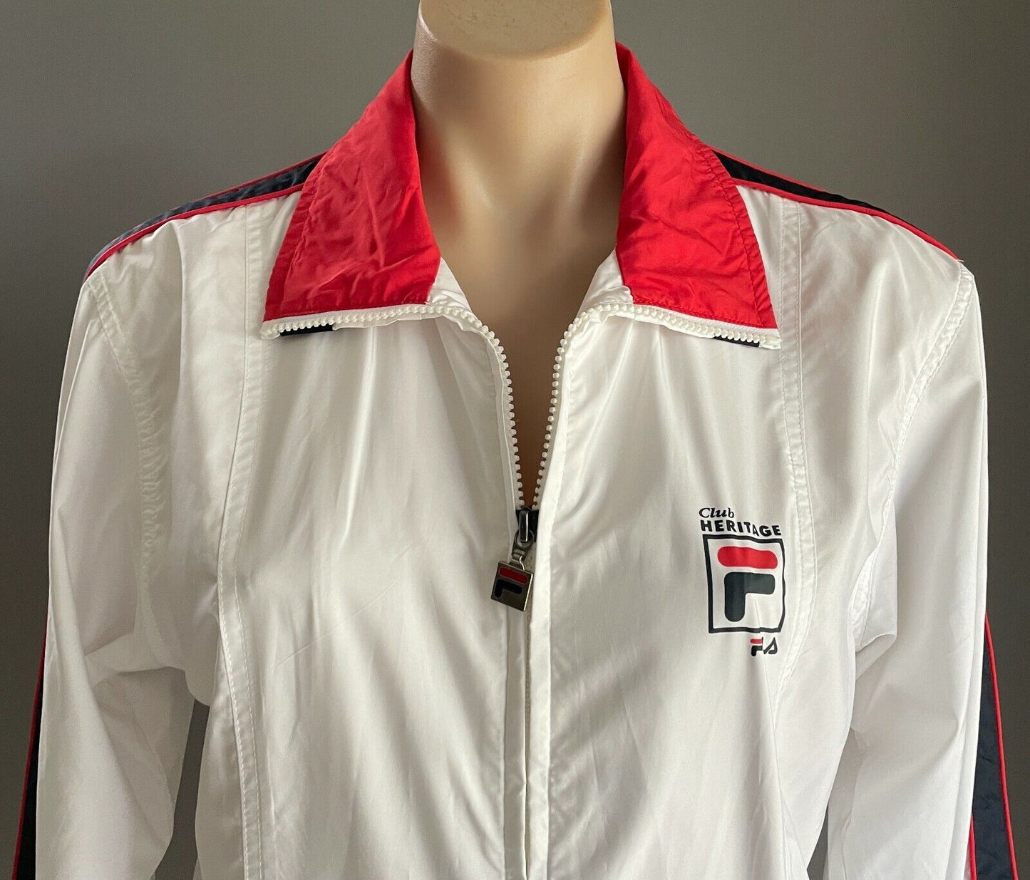 FILA Jacket Club Heritage Zip Front White WindCheater Ladies Size 40 AU 10 NEW