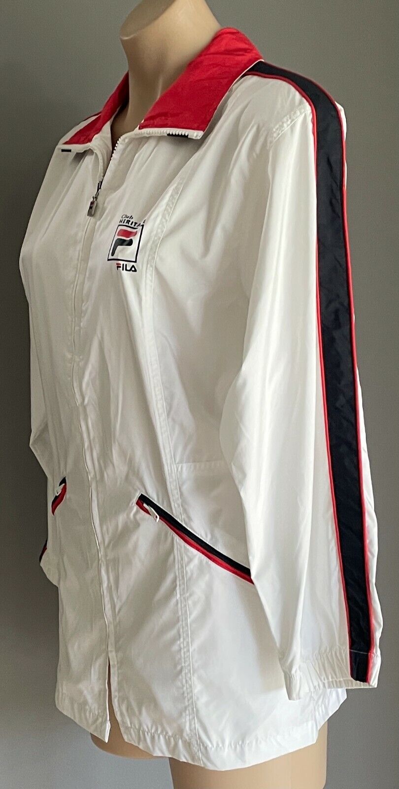 FILA Jacket Club Heritage Zip Front White WindCheater Ladies Size 40 AU 10 NEW
