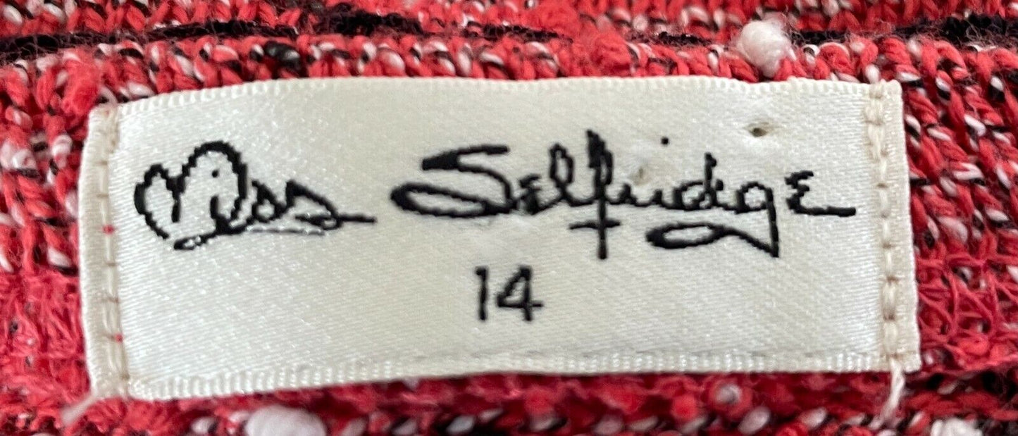 MISS SELFRIDGE Jacket Boucle Red Black White Fleck 3/4 Sleeve Cardi Size 14