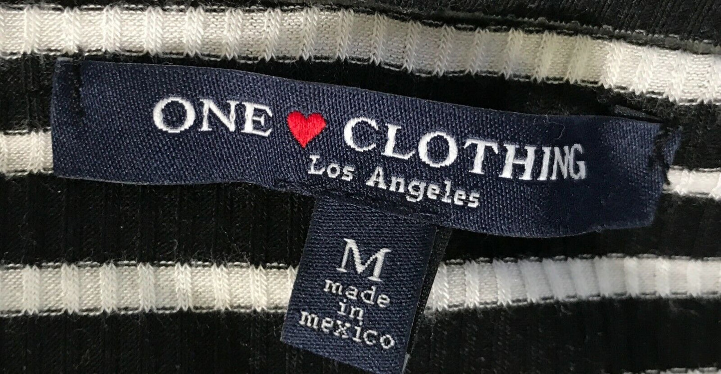 ONE ❤️ CLOTHING Los Angeles Bodysuit Black White Stripe Long Sleeve Bardot M 10