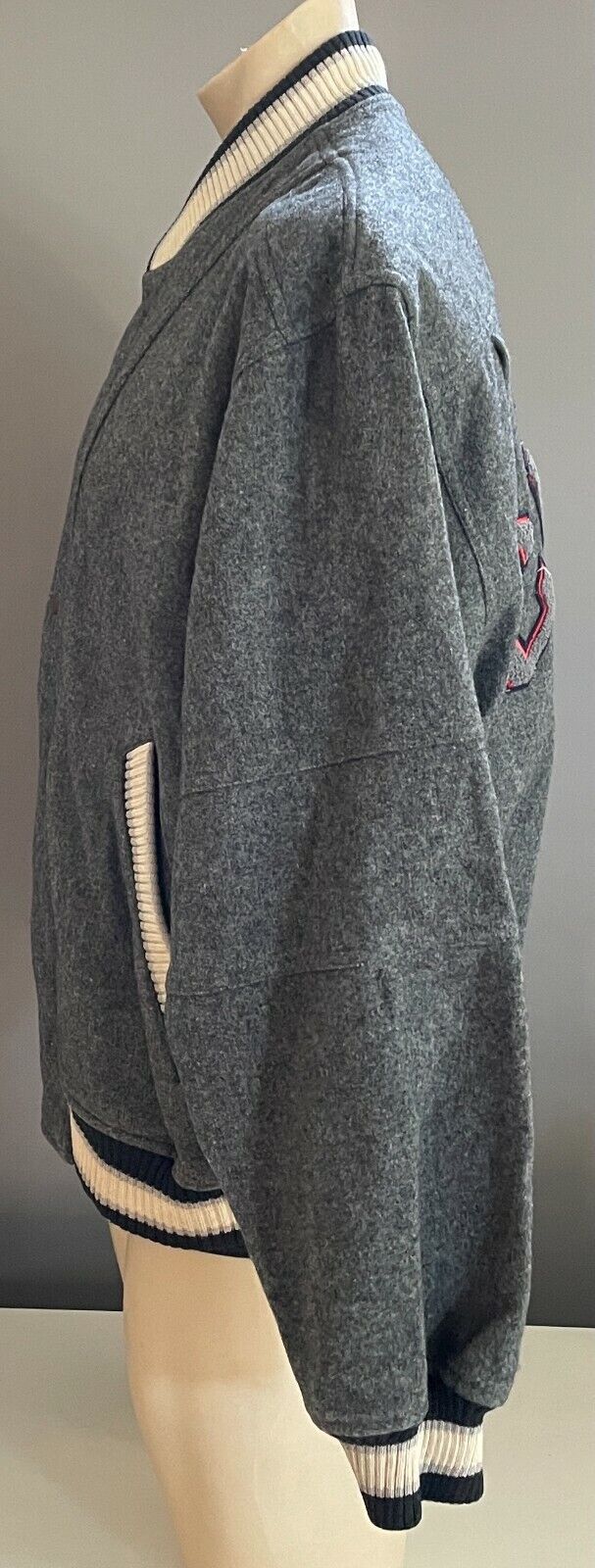 Vintage Mens CUGGI Baseball Jacket Grey Wool Long Sleeve Sweater Size L