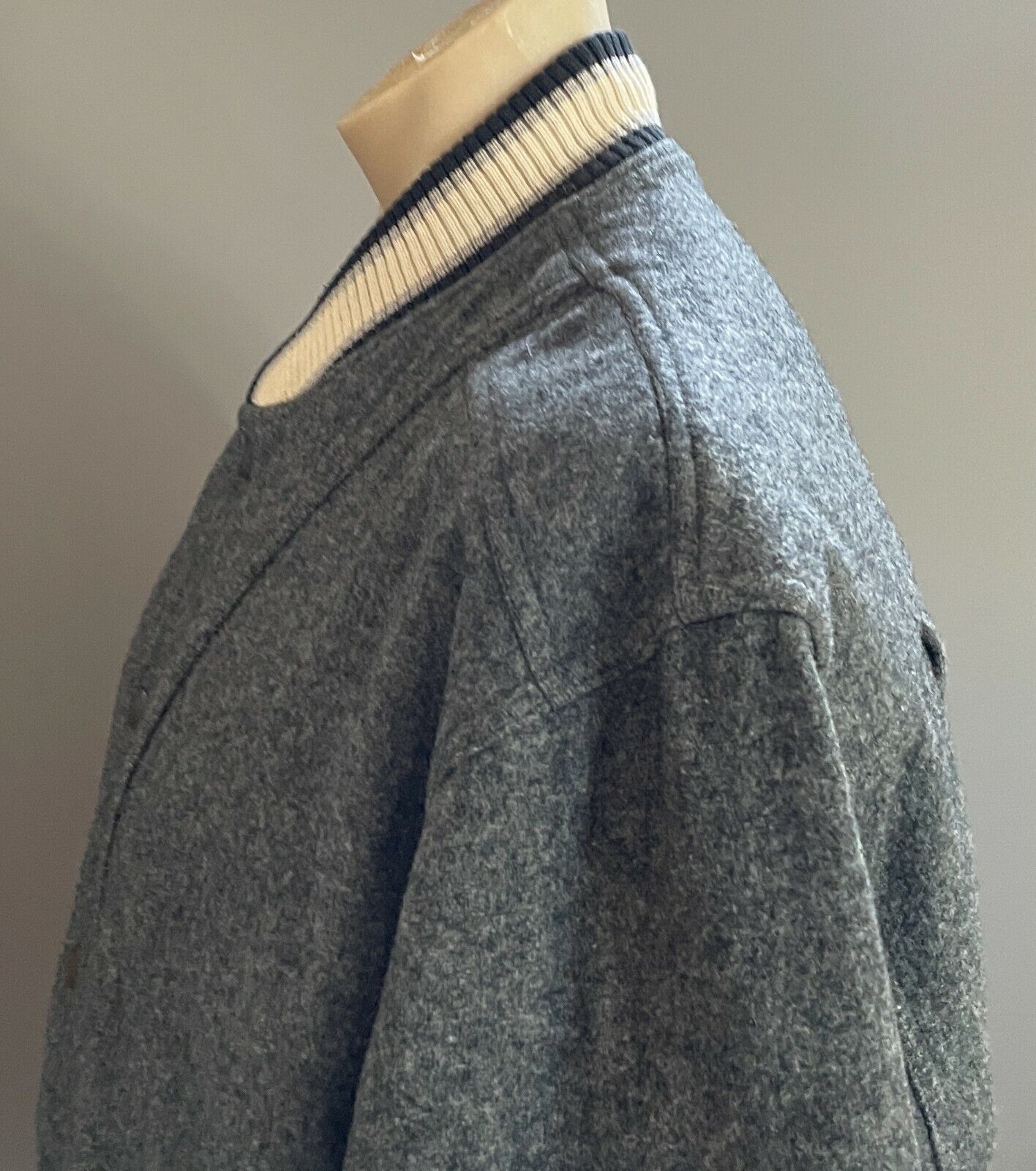 Vintage Mens CUGGI Baseball Jacket Grey Wool Long Sleeve Sweater Size L