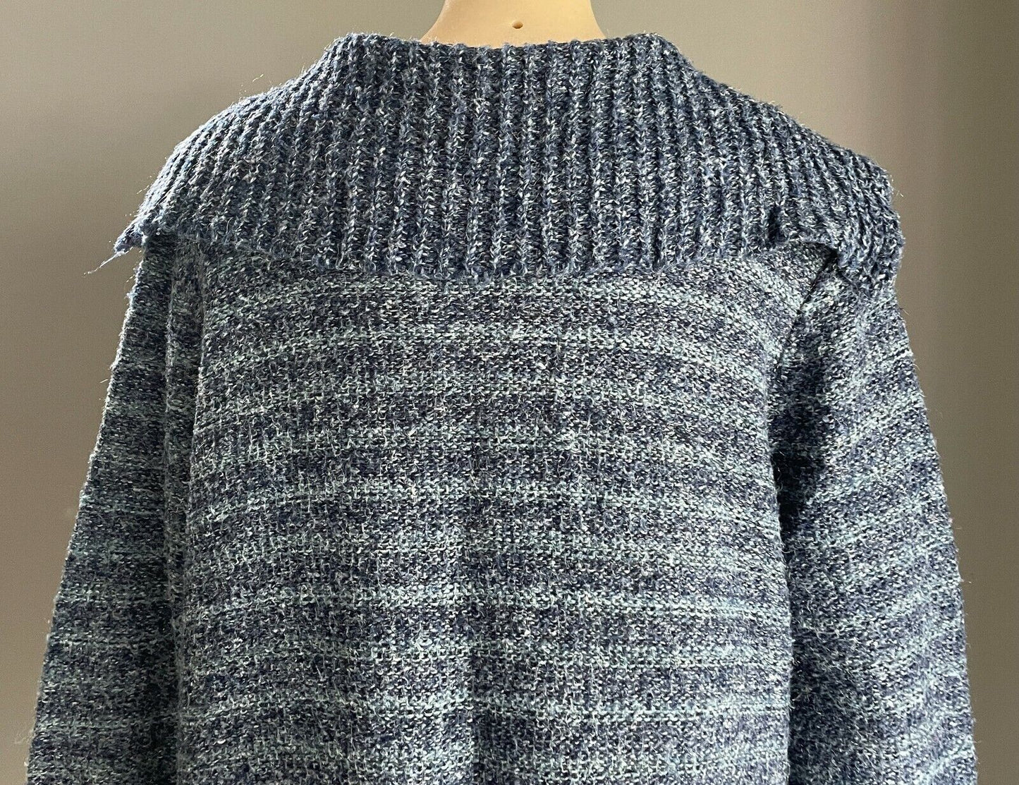 CLASSICS Cardigan Blue Green Silver Knit Oversized Collar Ladies Size XXL 16 18
