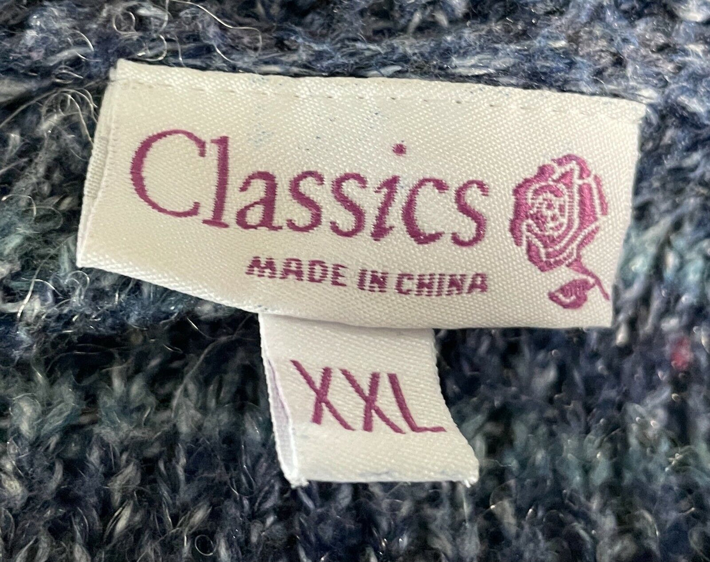 CLASSICS Cardigan Blue Green Silver Knit Oversized Collar Ladies Size XXL 16 18