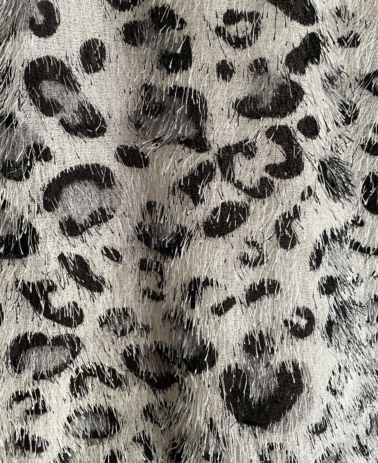 AC GIRL Cardigan Grey Black Eyelash Fabric Leopard Print PU & Crystals XL 12 NEW