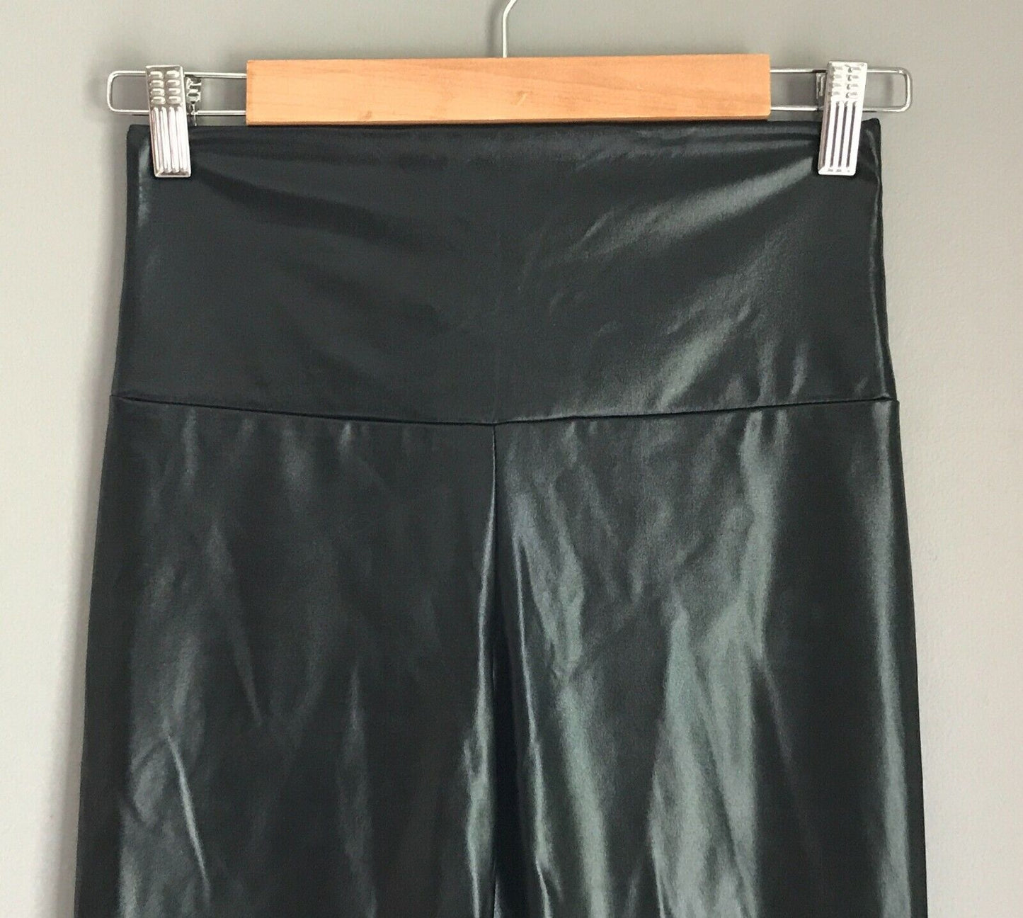 L MEX 30 Stretch Jeggings Black Hi Shine Wet Look Fabric Long Leg Size L 12 New