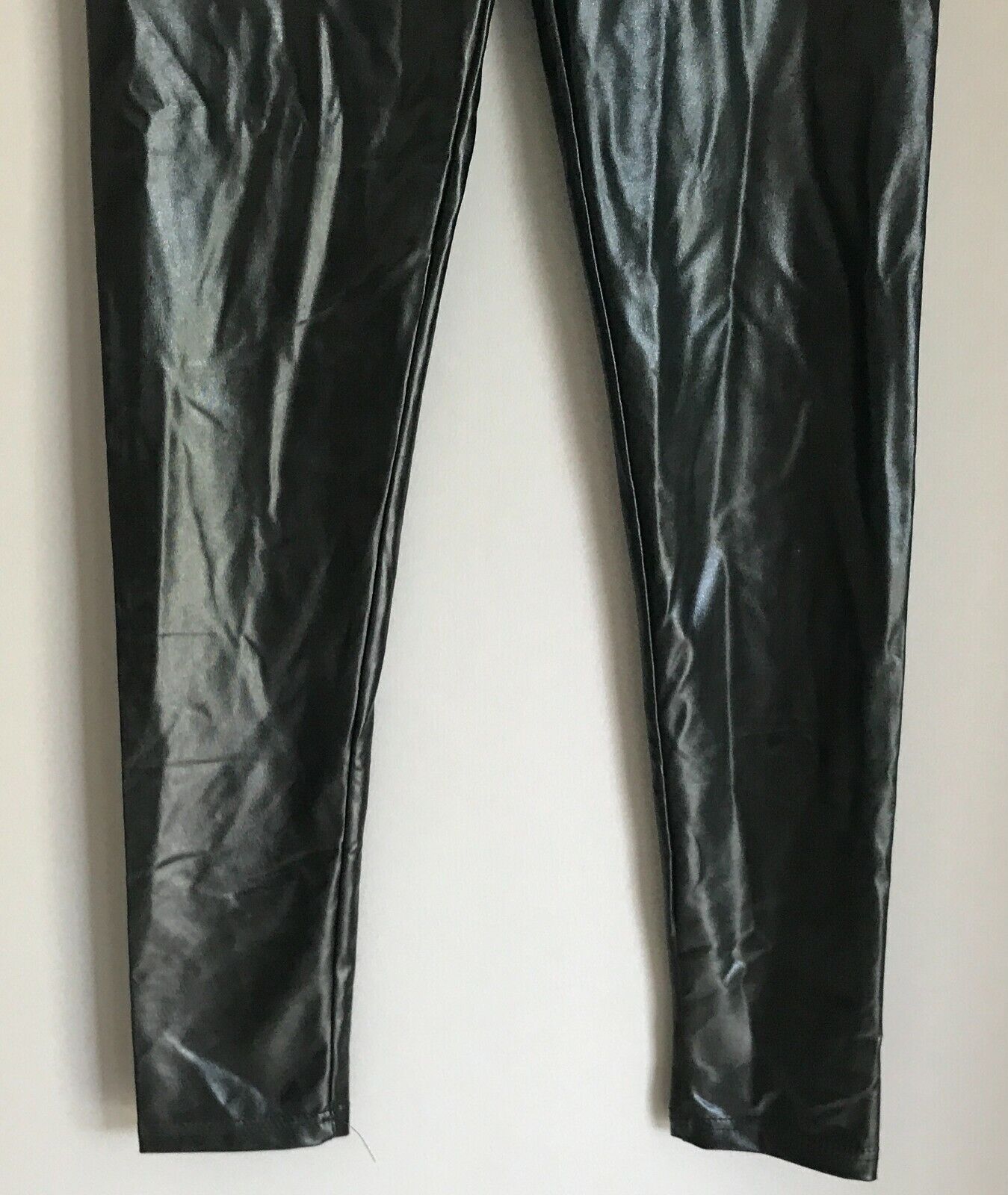L MEX 30 Stretch Jeggings Black Hi Shine Wet Look Fabric Long Leg Size L 12 New
