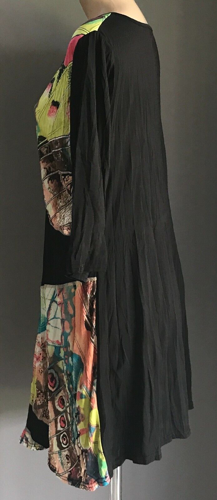 WHISPERS Tunic Top Black & Multi Colour Print 3/4 Sleeve Ladies Size M 12