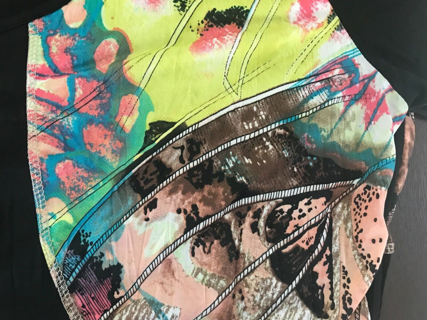 WHISPERS Tunic Top Black & Multi Colour Print 3/4 Sleeve Ladies Size M 12