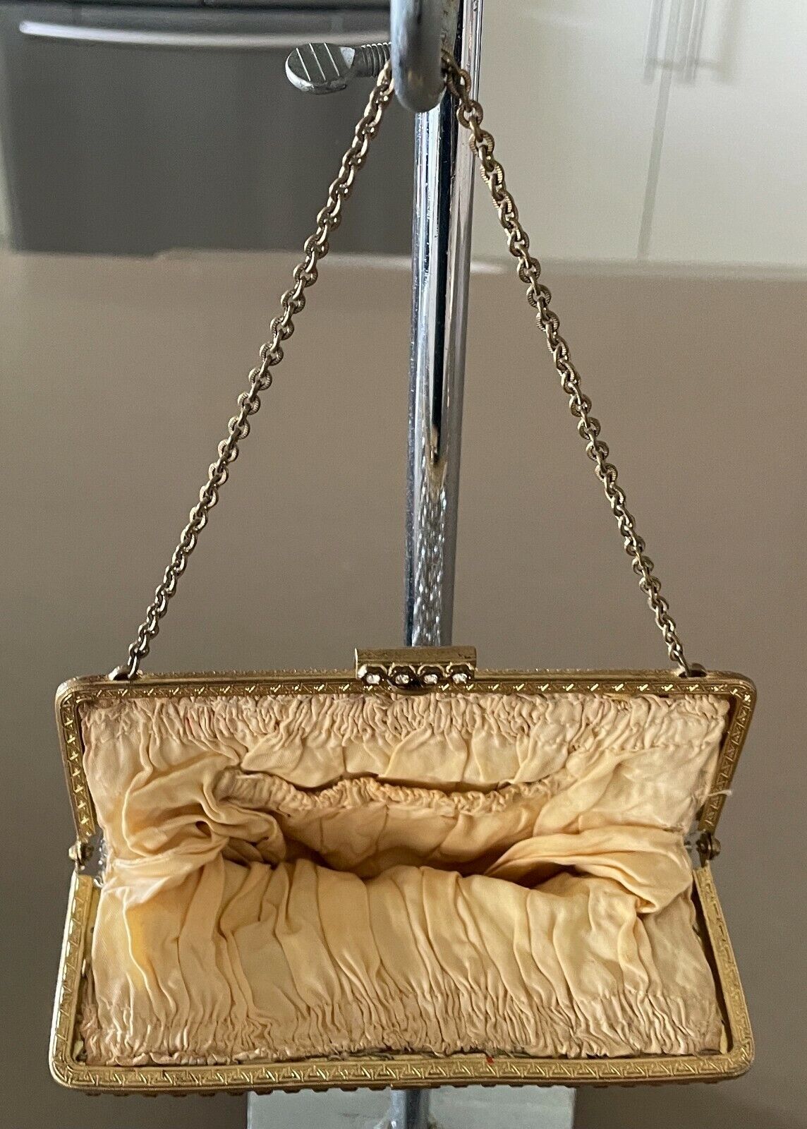 Evening Bag Antique Crystal Encrusted Small Gold Frame Chain Strap Diamante