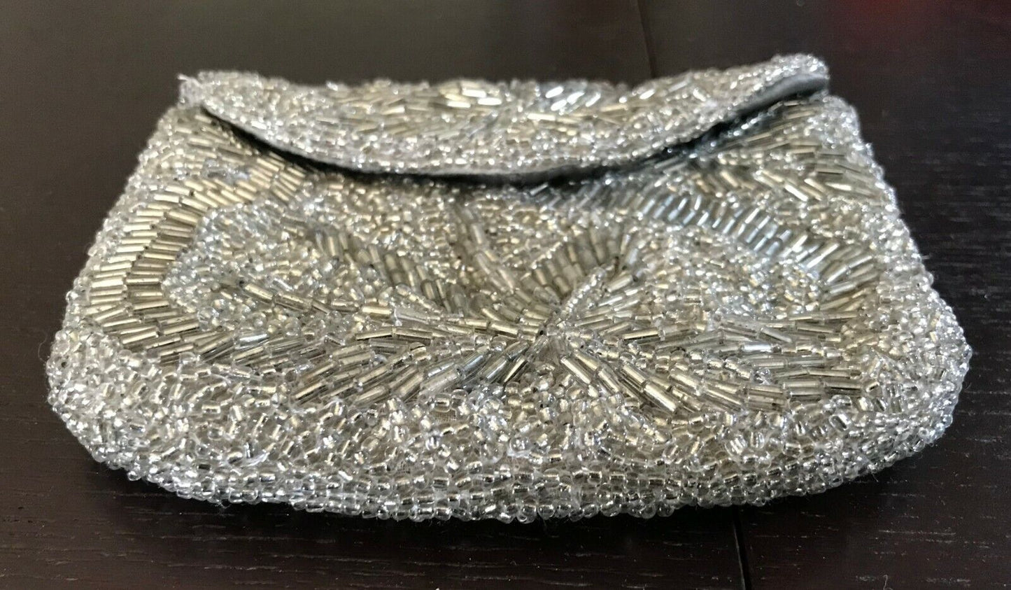 Evening Bag SUSSAN Purse Heavy Silver Fully Beaded Small Coins Stunning Retro