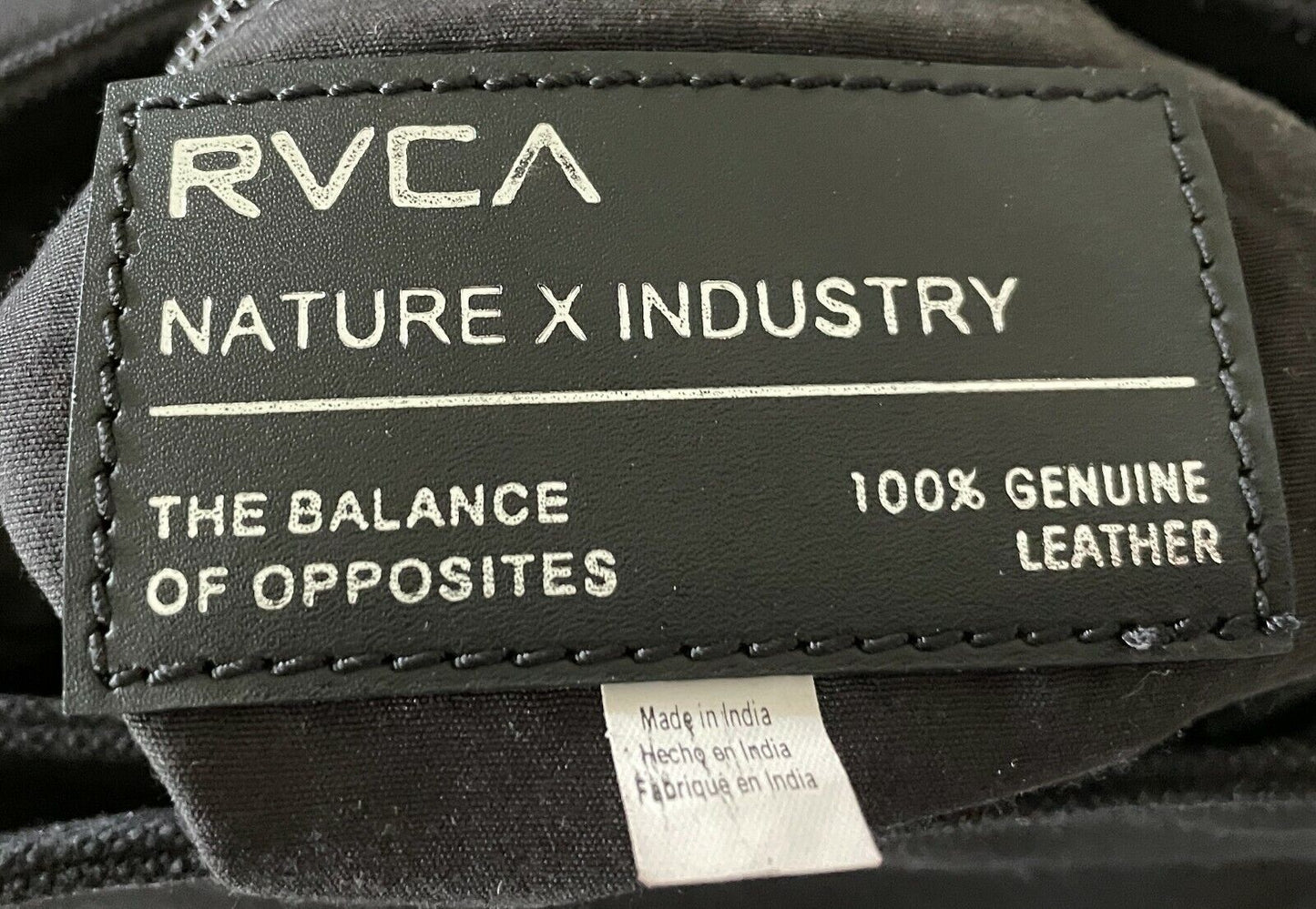 RVCA SHOULDER BAG Black Leather & Cotton Crossbody w Adjustable Strap