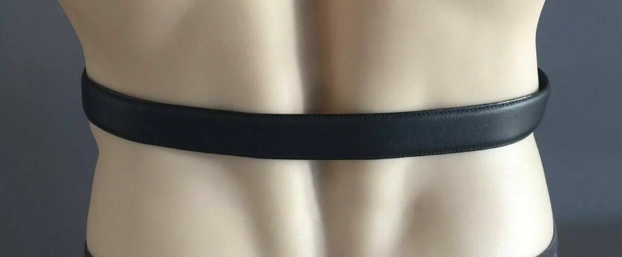 Mens LEATHER Belt APPLE Mac Mens Black Pewter Buckle SZ S 30 32 Inch Waist NEW
