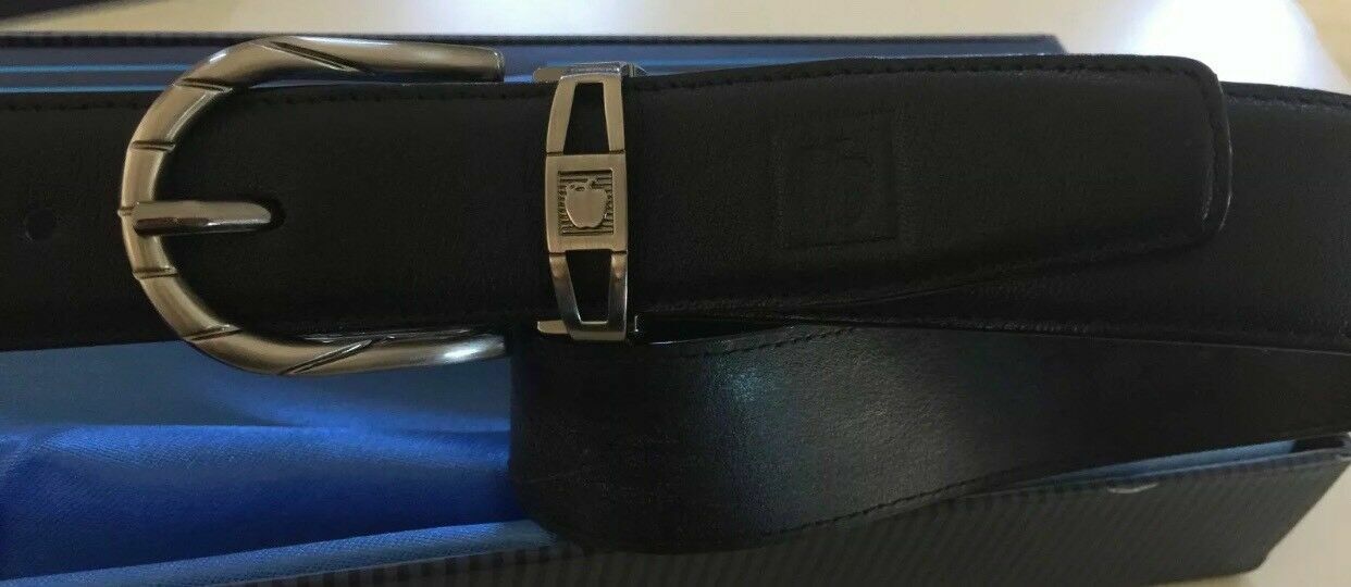 Mens LEATHER Belt APPLE Mac Mens Black Pewter Buckle SZ S 30 32 Inch Waist NEW