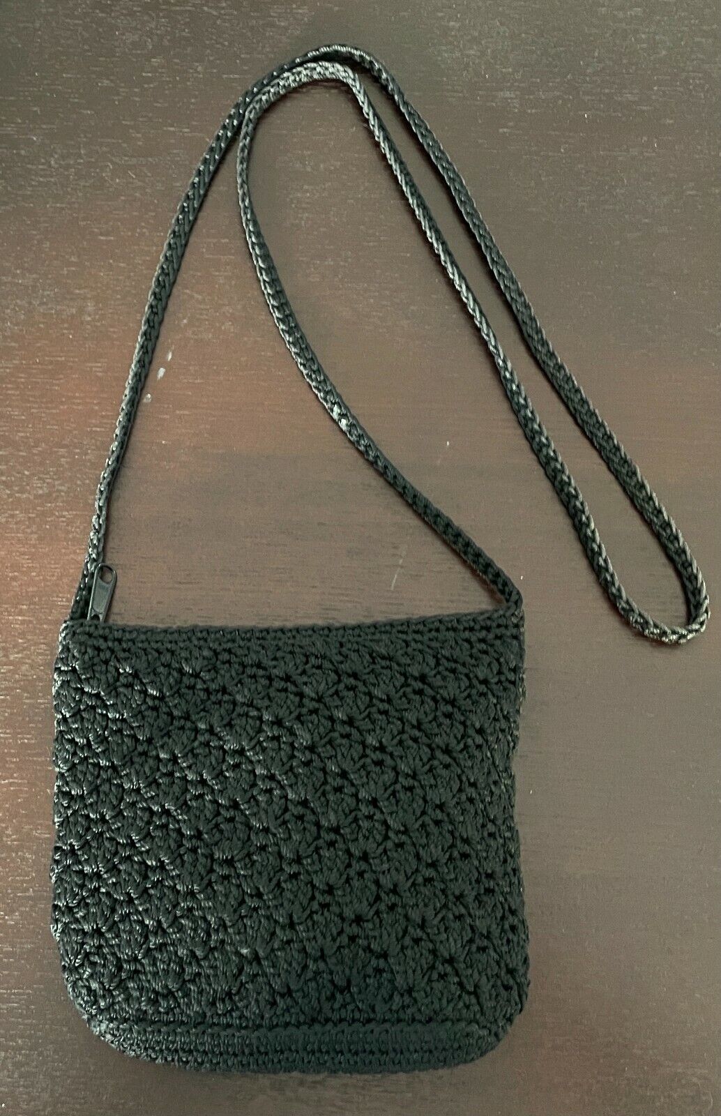 Boho Crochet Shoulder Bag Macrame Small Black Cross Body