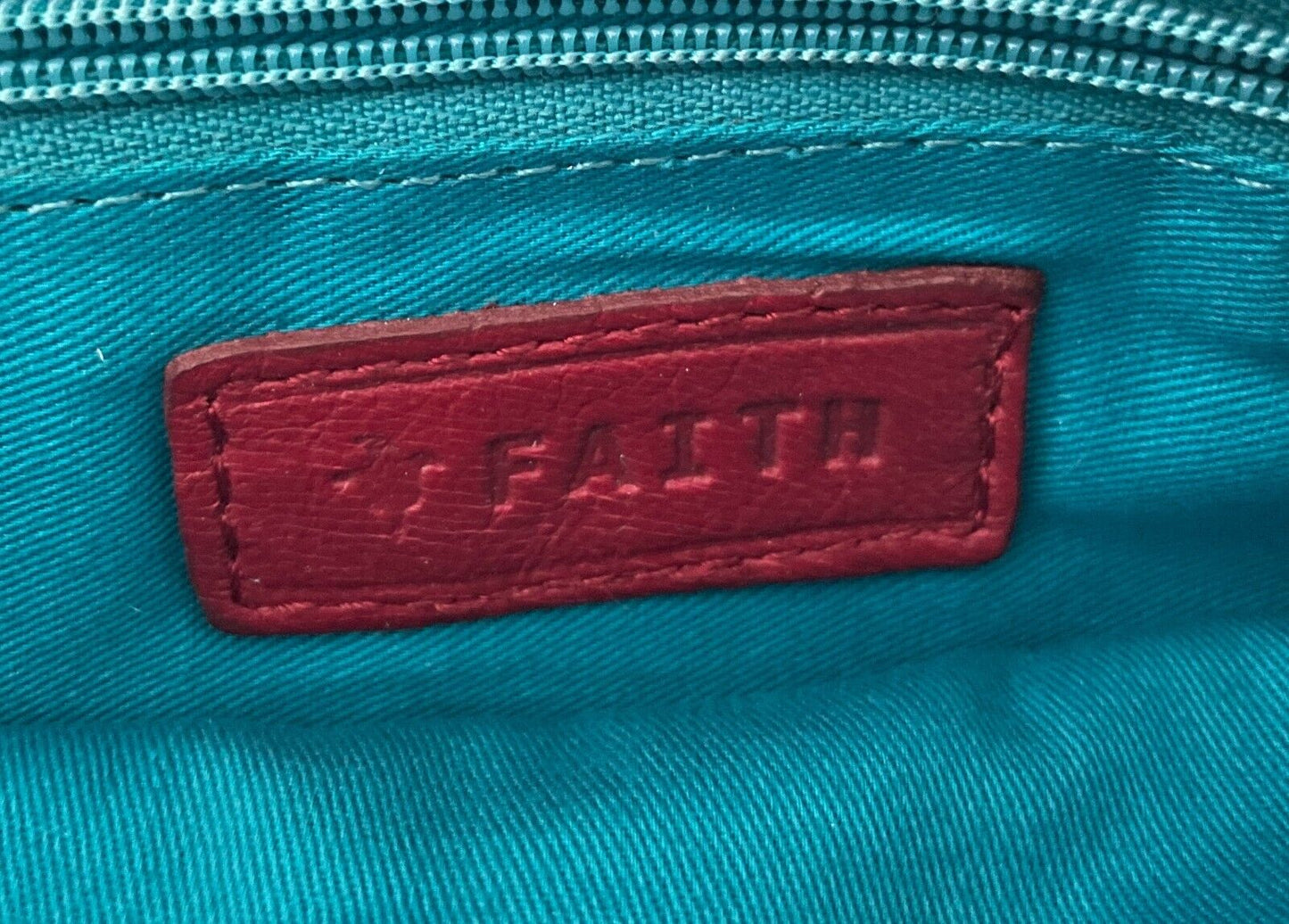 FAITH Handbag Red Leather Eyelet & Plait Trim Clutch Bag Wristlet Purse