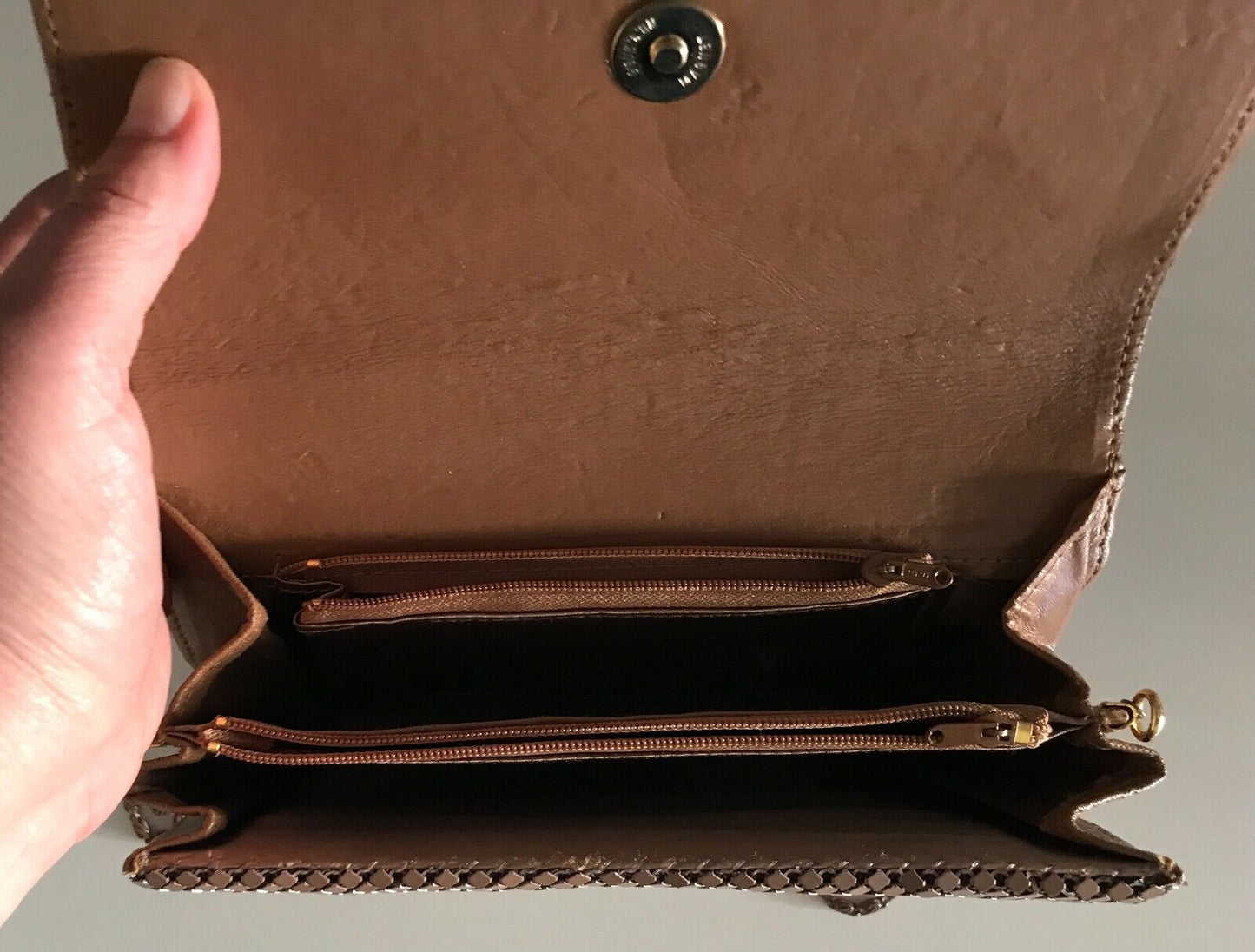 Vintage 1960's Brown "Aluminium" Mesh Chainlink Clutch Shoulder Bag Hong Kong