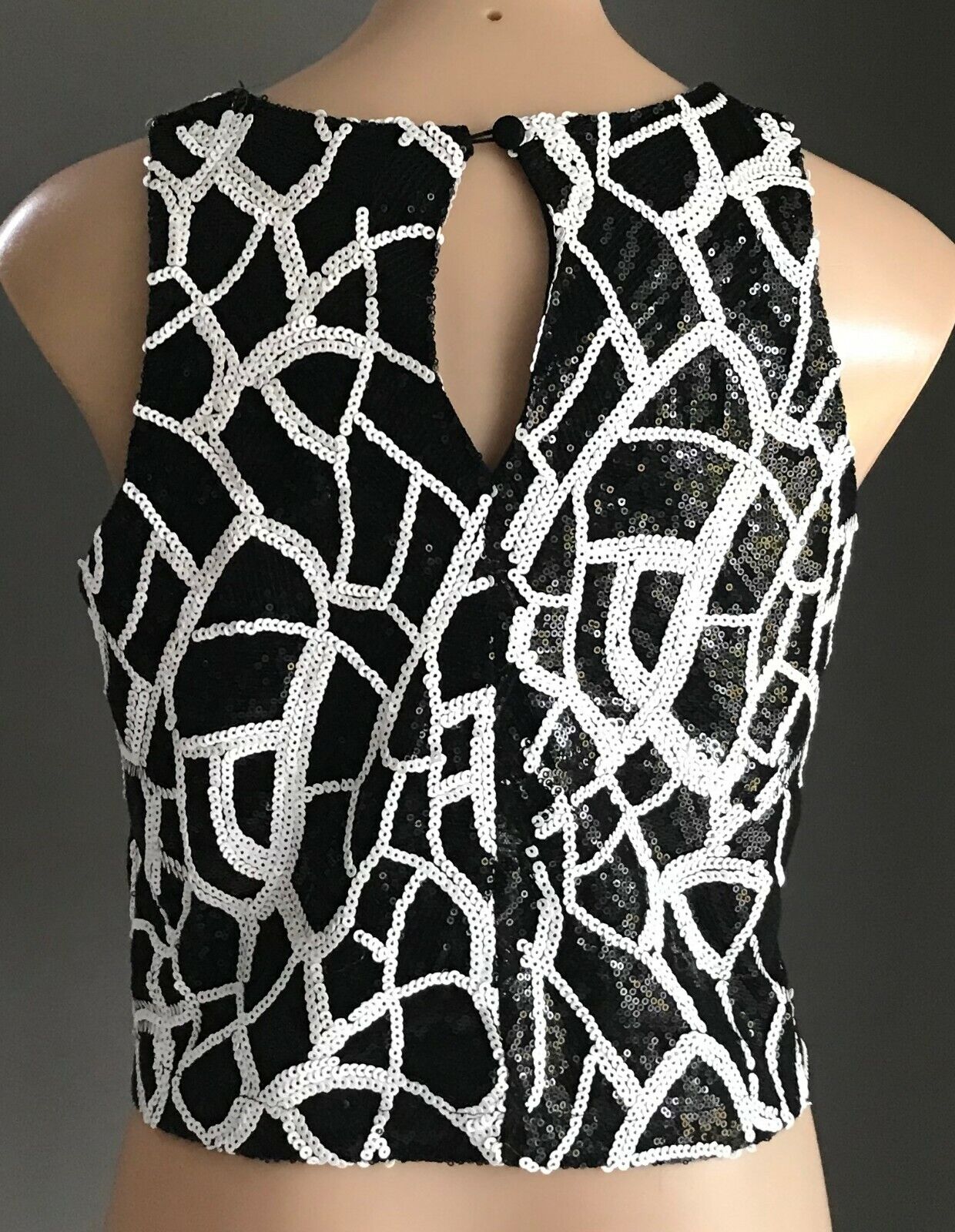 OSCAR @ ST Top Black & White Sequin Sleeveless Midriff Dressy Ladies Sz M 10 12