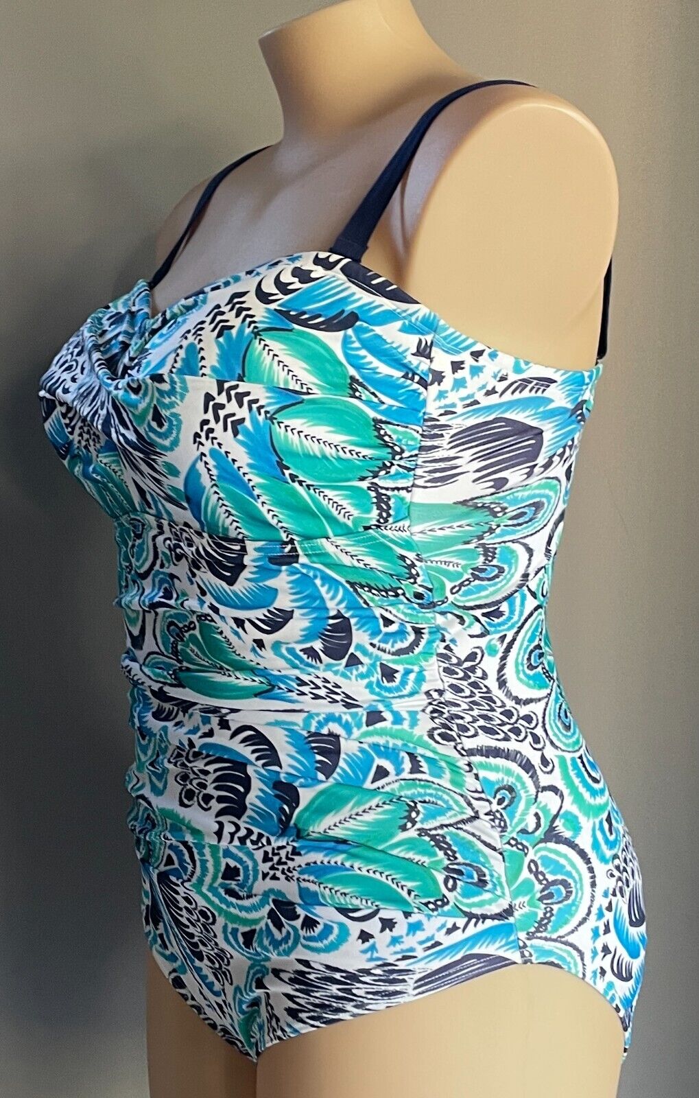 TOGS SwimSuit Blue Green White Print One Piece Swimmers Bathers Plus Size 20 NEW