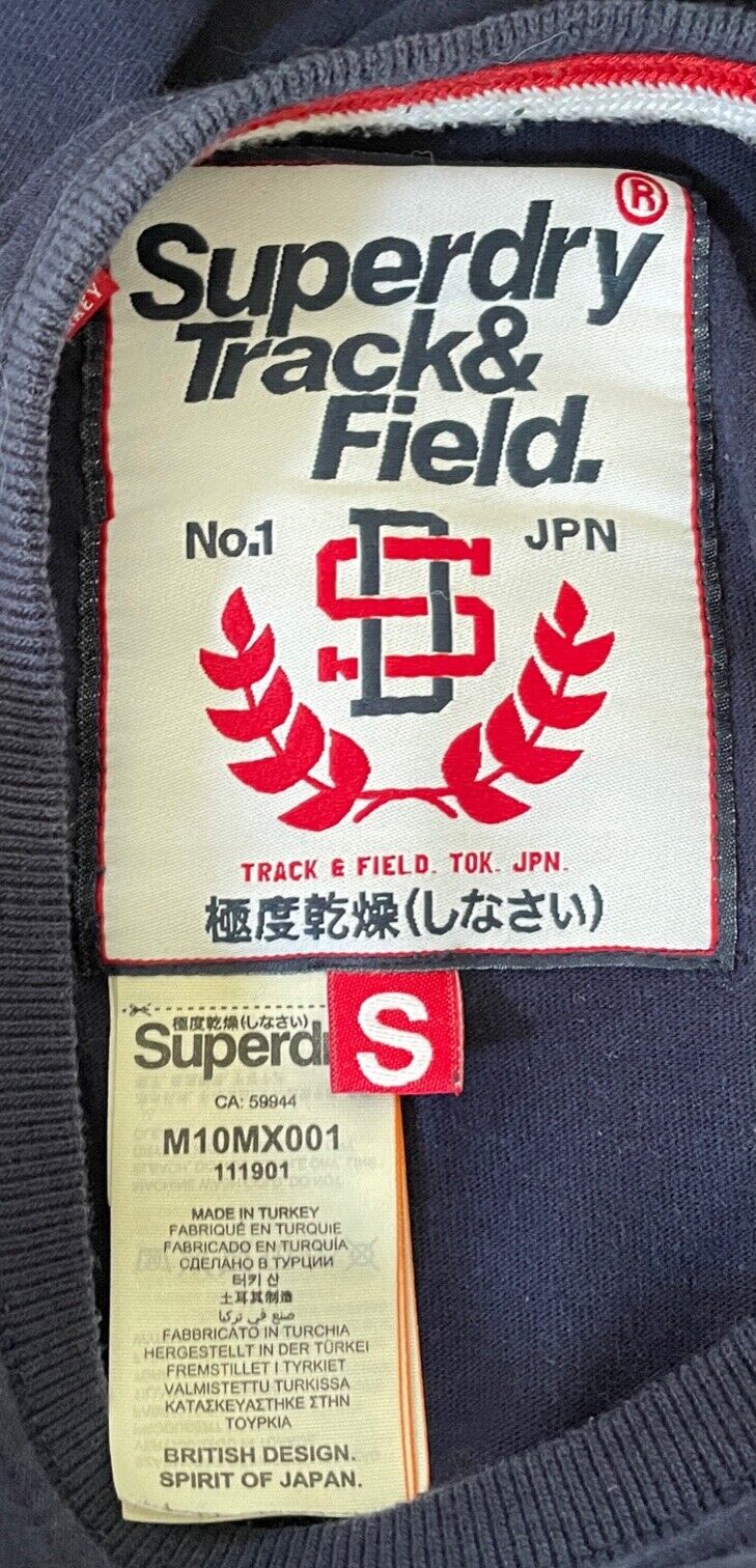 SUPERDRY T-Shirt Navy Blue & Silver Track & Field Trophy Short Sleeve Tee Size S