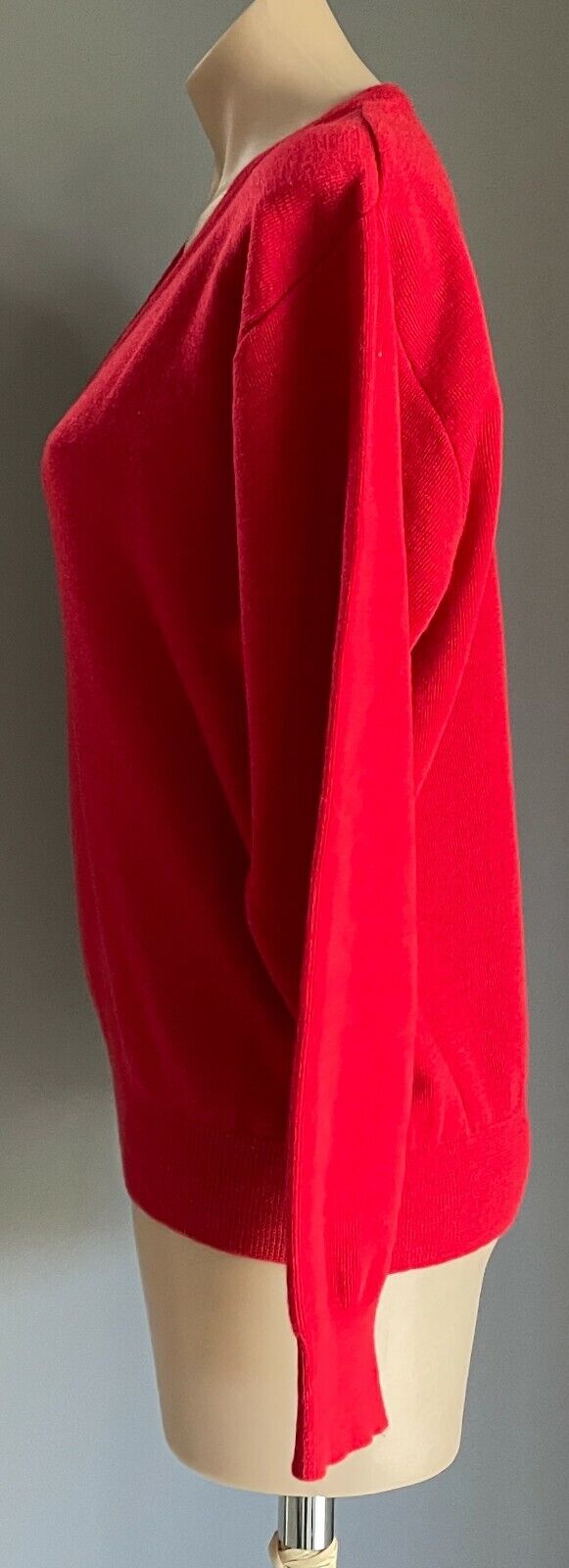 Vintage Red V-Neck Jumper Wool Knit Long Sleeve Pullover Ladies Size 12 14